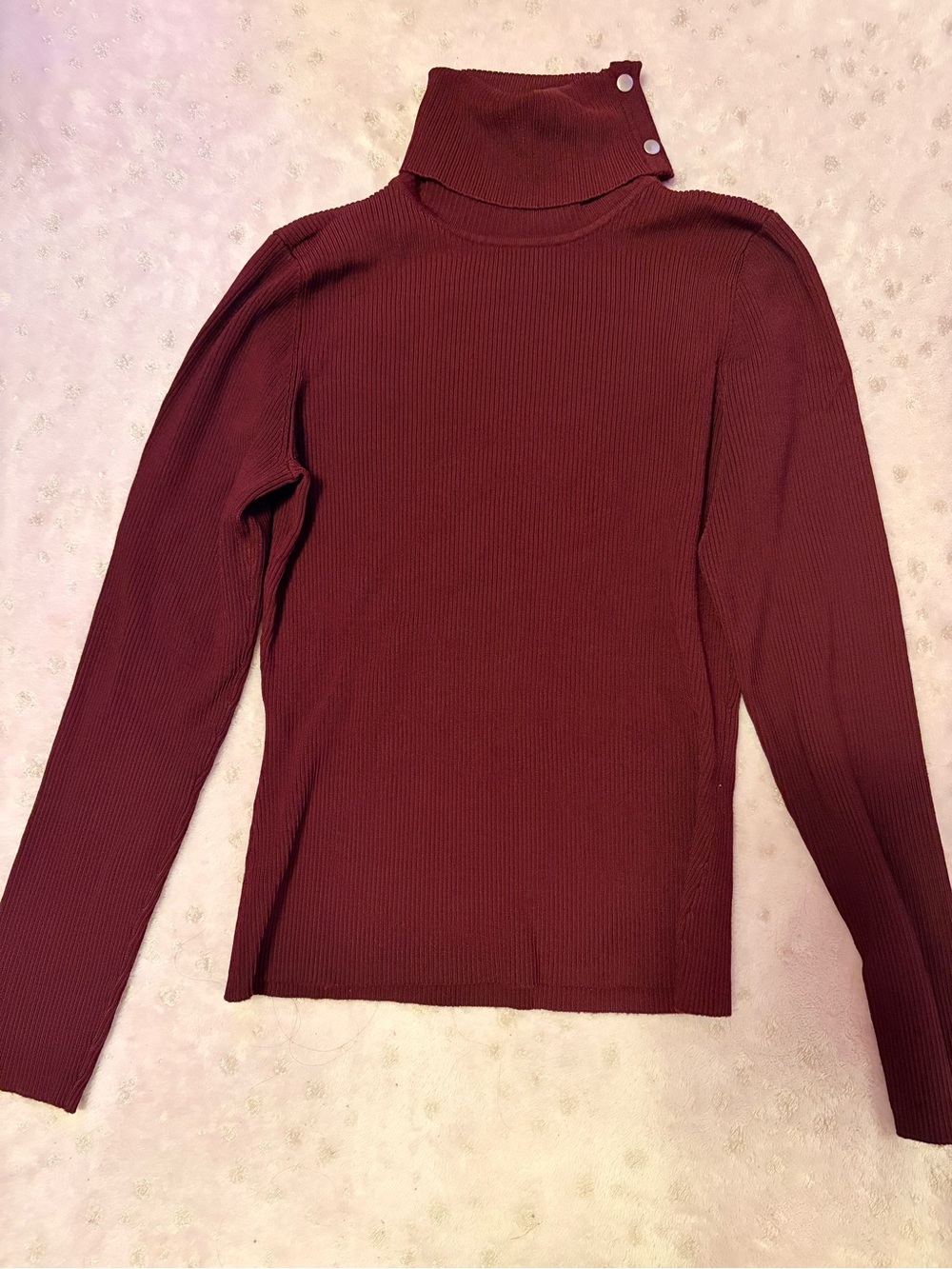 INC International Concepts Burgundy Ribbed Button-Tab Turtleneck